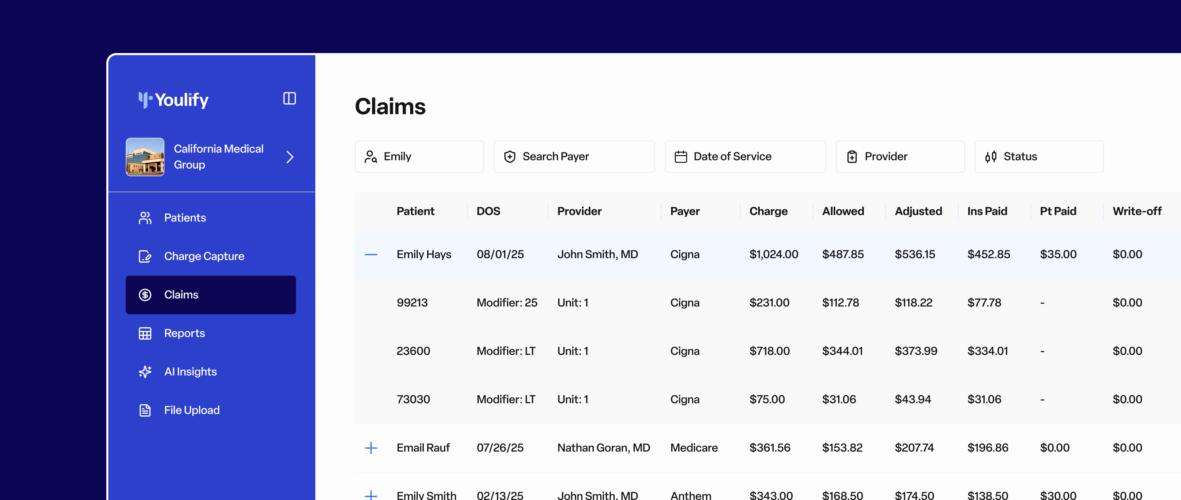 Youlify claims dashboard